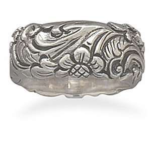 Oxidized Sterling Silver Floral Design Ring   Size 8: West 