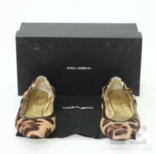   Gabbana Leopard Print Pony Hair & Brown Eel Ballet Flats Size 39, NEW