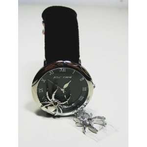 Betsey Johnson Large Spider Silver Velvet Watch (Black / Silver)