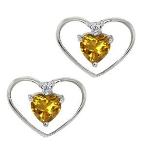 0.45 Ct Heart Shape Yellow Citrine and Diamond 18k White 