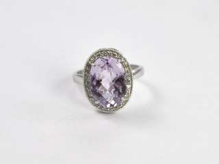 14k White Gold Ring 6.0 Carat Pink Amethyst Solitaire with 0.5 Carats 