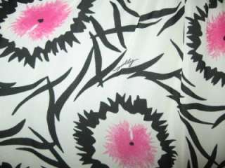 MILLY Silk Sleeveless Turtleneck Blouse w/Bow White/Black/Pink Flowers 