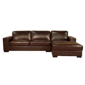   Brown Shiny Leather Large Sectional Sofa with Chaise