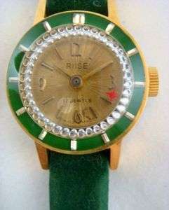   Watch Swiss Made 17 Jewel Rotating Seconds Ring Green Band  