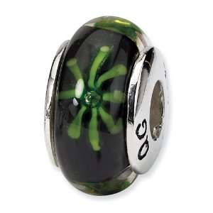    Sterling Silver Black & Green Hand blown Glass Bead: Jewelry