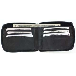 Bi fold Mens Wallet Leather All around zip Black #1574 803698922070 