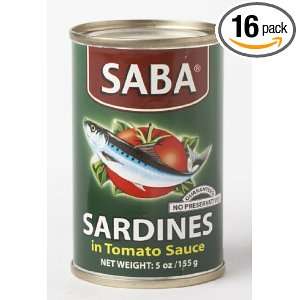 Saba Sardines in Tomato Sauce 5.5oz (Pack of 16)  Grocery 