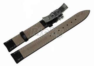   Croco Grain Leather Deployment Clasp Watch Band Strap Black a01  