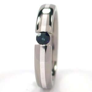 New 4mm Titanium Tension Set Ring w/ Silver Inlay, Sapphire Bands 