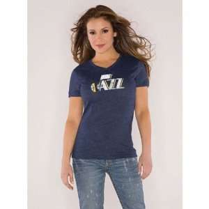   Womens V Neck Tri Blend Wordmark T Shirt (Navy)