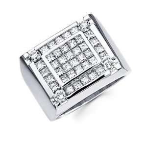   Mens Huge Diamond Square Ring 2.92 ct (G H Color, I1 Clarity) Jewelry