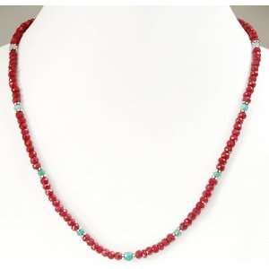   Handmade Single Strand Natural Ruby & Emerald Beaded Necklace Jewelry