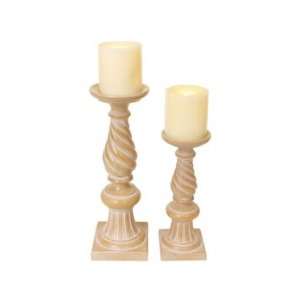  Set of 2 Ivory Swirl Design Pillar Candle Holders 12   16 