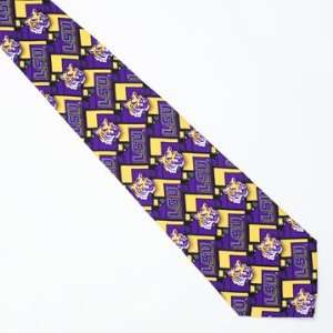  LSU Block Pattern Silk Neck Tie