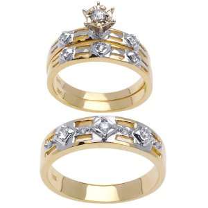 14K Two tone Gold Bridal Set with a Mens Wedding Band ( .49 cttw, G H 