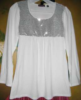   Silver Sequin Baby Doll Tie Back Tunic Top Choose from S M L XL  