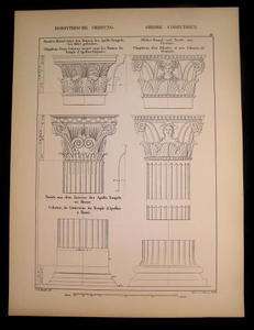Corinthian order architectural columns Greek c.1900 German lithograph 