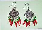 RED CHILI PEPPERS EARRINGS SQUARE FILAGREE MEXICAN EARR