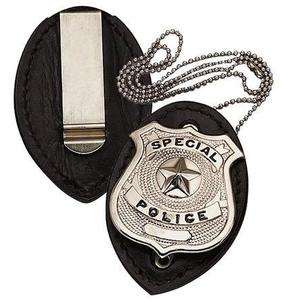Deluxe Leather Police Detective Badge Holder w/ Chain  