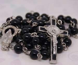 Rosary Prayer black Bead Cross chain Necklace  