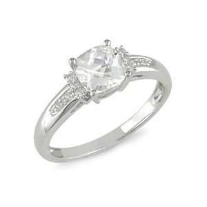 Gordons Jewelers Cushion Cut White Topaz Ring with Diamond Accents in 