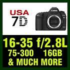 USA Canon Model EOS 7D +5 Lens 16 35, 75 300, 50 +16GB + Digital SLR 
