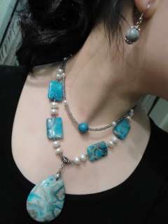 N1742 Beatiful Stylish blue crazy lace agate Necklace and Earring Set 