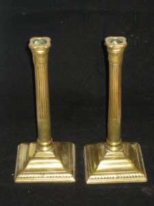Pair Antique Solid Brass Candlestick Holders 19th C.  