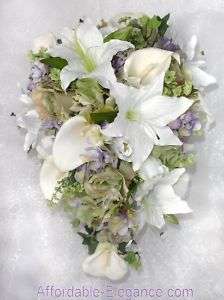   Fern CALLA LILY Lillies Roses Silk Wedding Flowers Bridal BOUQUET