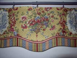   Scalloped VALANCE French Country Waverly Red Gold Toile Stripe Fabric