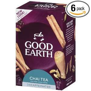 Good Earth Chai Tea, Decaffeinated, Tea Bags, 18 Count, Boxes (Pack of 
