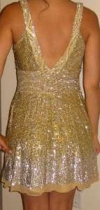   FAVE BASIX II GOLD SEQUIN COCKTAIL HOLIDAY DRESS S Z 6 $700   