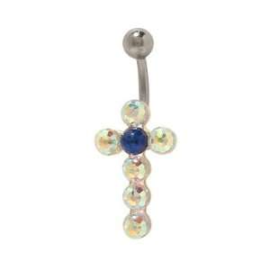 Jeweled Cross Belly Button Ring