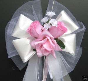 PINK / WHITE satin wedding pew bows decorations  