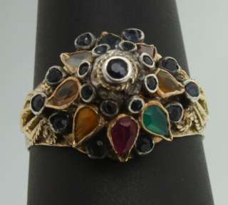 Indian Mogul Multi Gem Flower Tiered Cluster 10K Yellow Gold Ring 7.75 