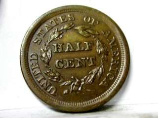 1855 UNC BRAIDED HAIR HALF CENT ID#S336   