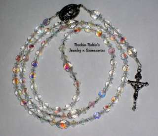 Catholic Rosary Bead Necklace ~ Czech Crystal AB Beads  