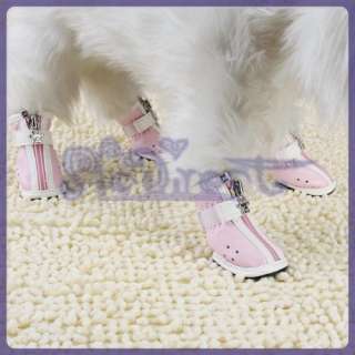 Stylish Pink Cotton Leather Dog Boots Clothes Apparel  