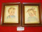 Anna Allaben 1940s Boy & Girl Framed Prints Signed U.S. Brumer Dewitt 