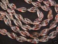 Red White Glow in Dark Glass Glow Beads 14mm Ovals  