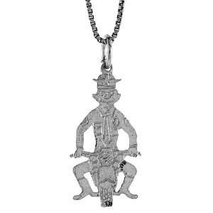   Silver 1 in. (25mm) Tall Motorcycle Cop Pendant (w/ 18 Silver Chain
