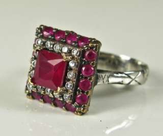   77ctw Ruby & Sapphire Sterling Rose Gold/925 Ring 6.5g Sz:8.75  