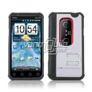  HTC EVO 3D   Gray/White Premium Kickstand Case + Screen Protector 