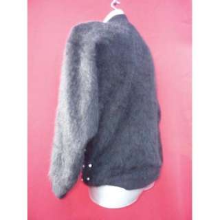 HAIRY 90% Angora Fuzzy & Plush Sweater Cardigan Coat size L CHRISTINE 