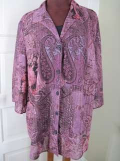 MAGGIE BARNES Purple Paisley Faux Twinset Tunic Shirt 24W  