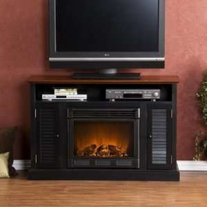   Black and Walnut Media Console with Electric Fireplace