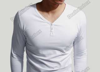 Slim Fits Mens Comfort Lycra Deep V Neck Long Sleeves T Shirt Tunic 