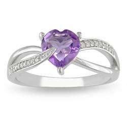Sterling Silver Amethyst and Diamond Accent Heart Ring  