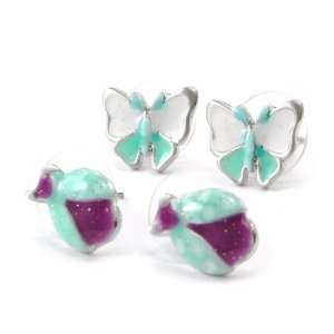  Duo earings french touch Vahiné turquoise eggplant 