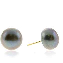   Gold Grey Freshwater Pearl Stud Earrings (10 11 mm)  